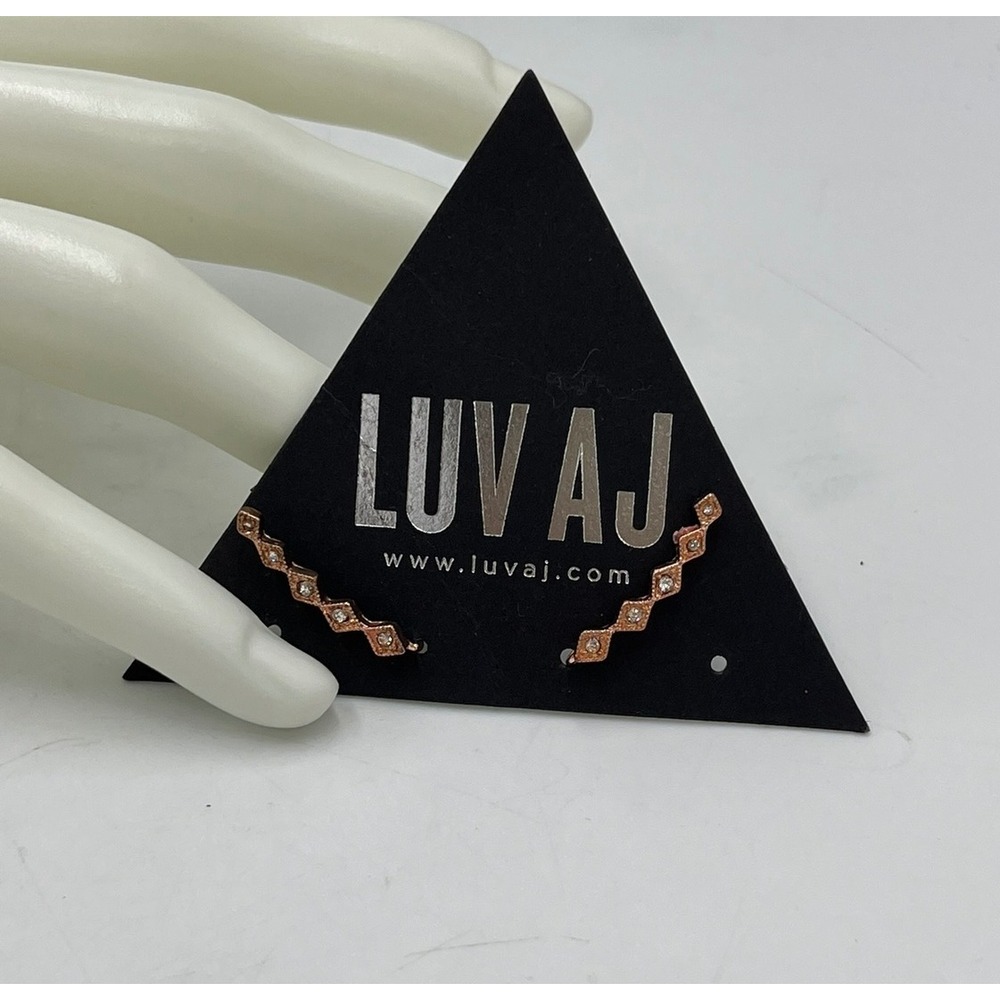 LUV AJ "Diamond Kite" Rose Gold Swarovski Crystal Crawler Earrings Only New